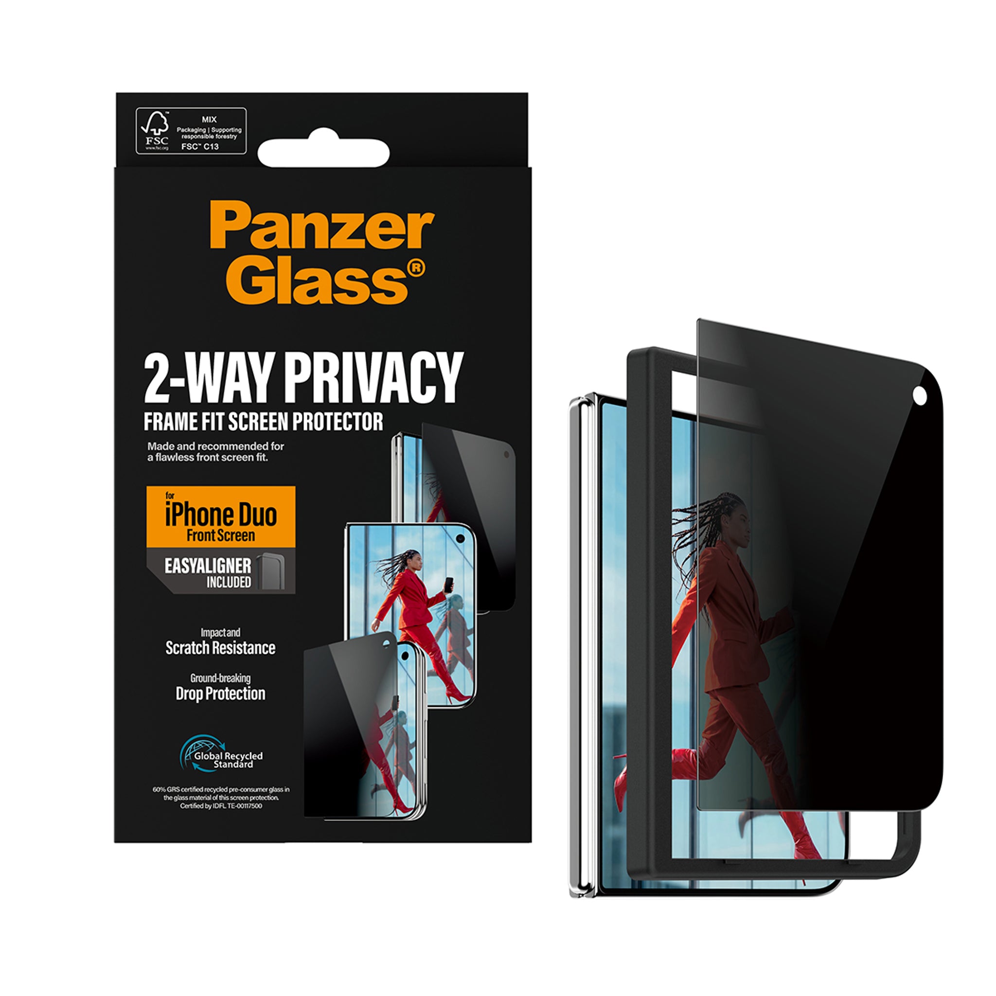 PanzerGlass® 2-Way Privacy Front Screen Protector iPhone Duo | FRAME FIT w. EasyAligner